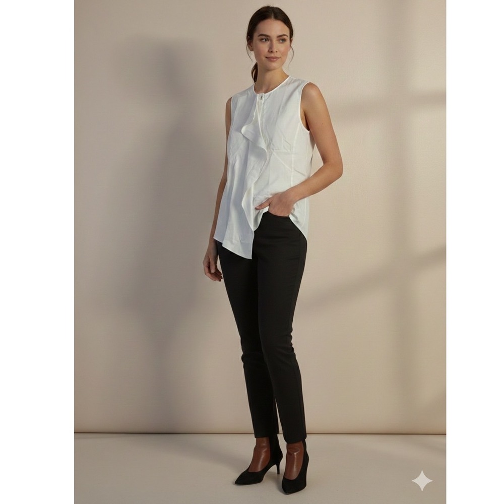Hugo Boss‎ White Sleeveless Ruffle Front Blouse Top US 4 Cotton Blend